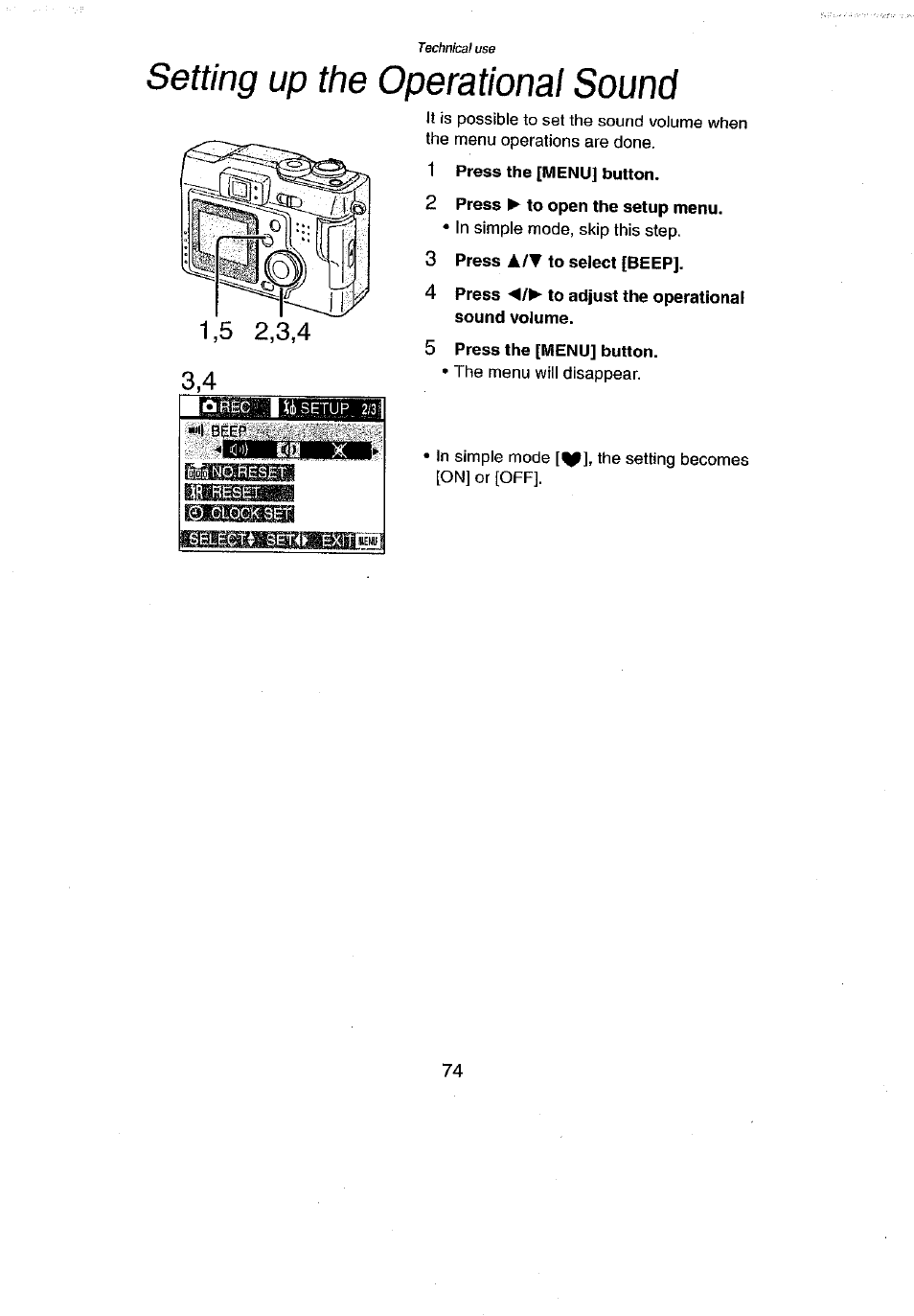 Setting up the operational sound | Panasonic DMC-LC43A User Manual | Page 74 / 96