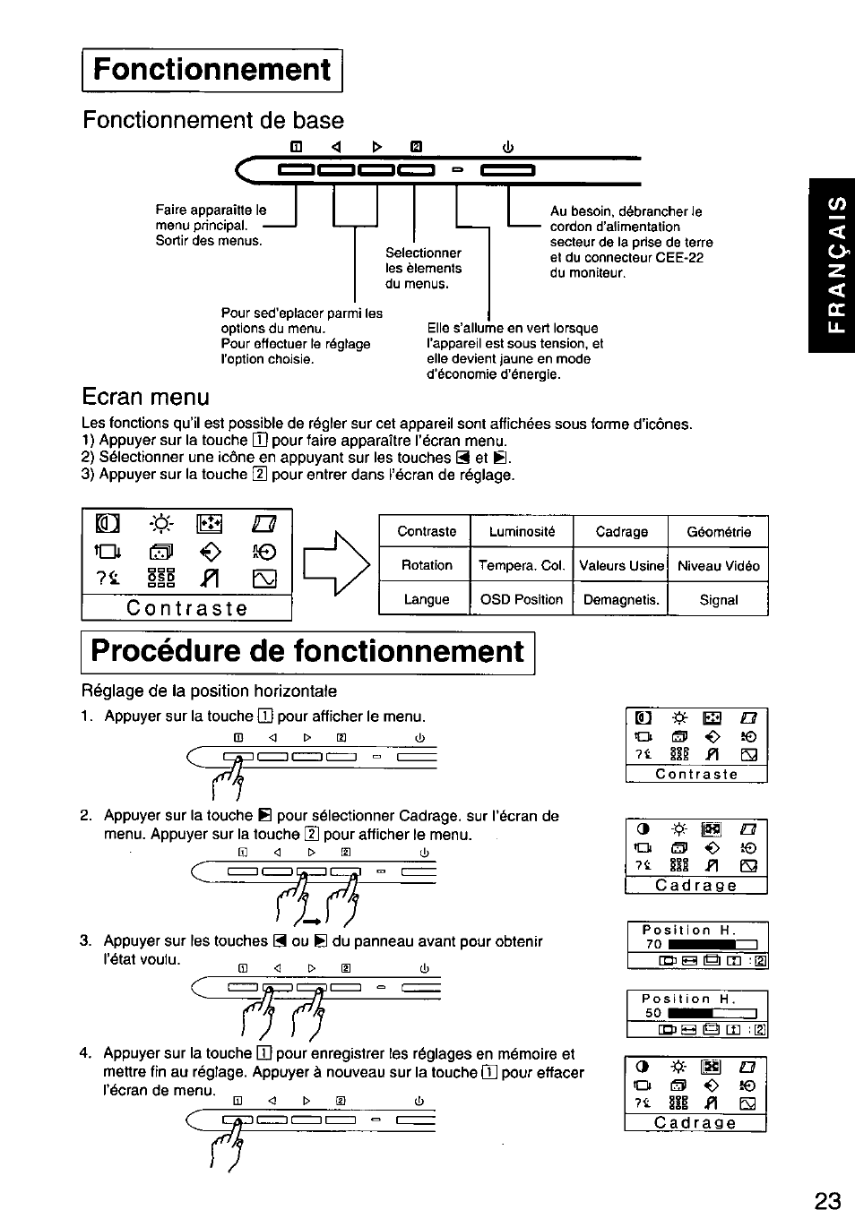 Fonctionnement, Procédure de fonctionnement, Fonctionnement procédure de fonctionnement | E3 a | Panasonic PANASYNC E70G TX-D7F21 User Manual | Page 25 / 46