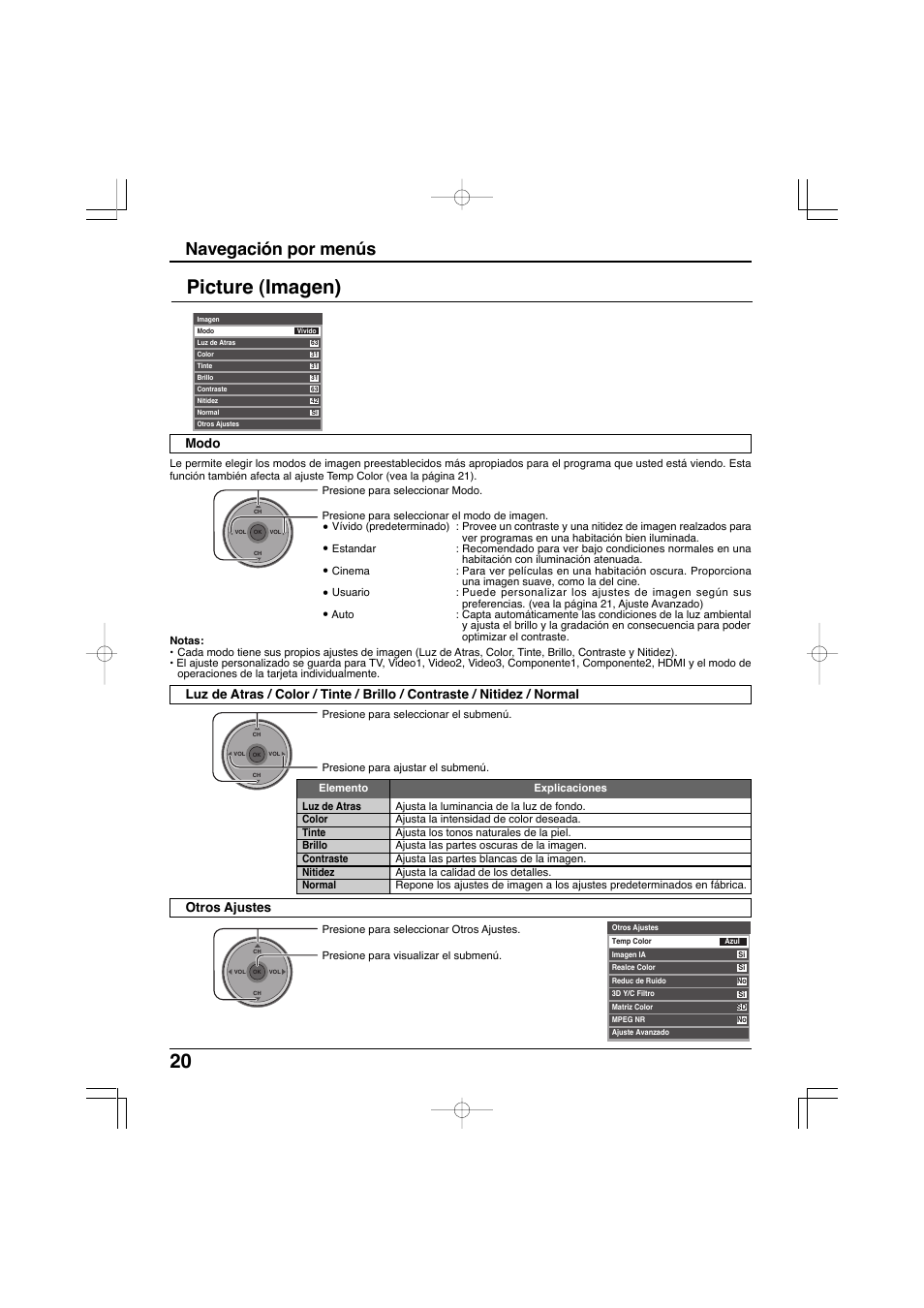 Picture (imagen), Navegación por menús | Panasonic TC-32LX300 User Manual | Page 90 / 132
