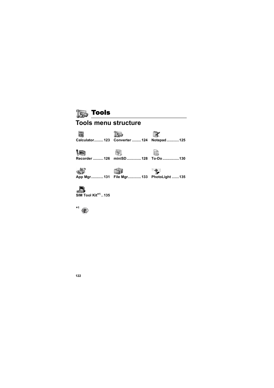 Tools, Tools menu structure, Tools tools menu structure | Panasonic EB-X800 User Manual | Page 125 / 194