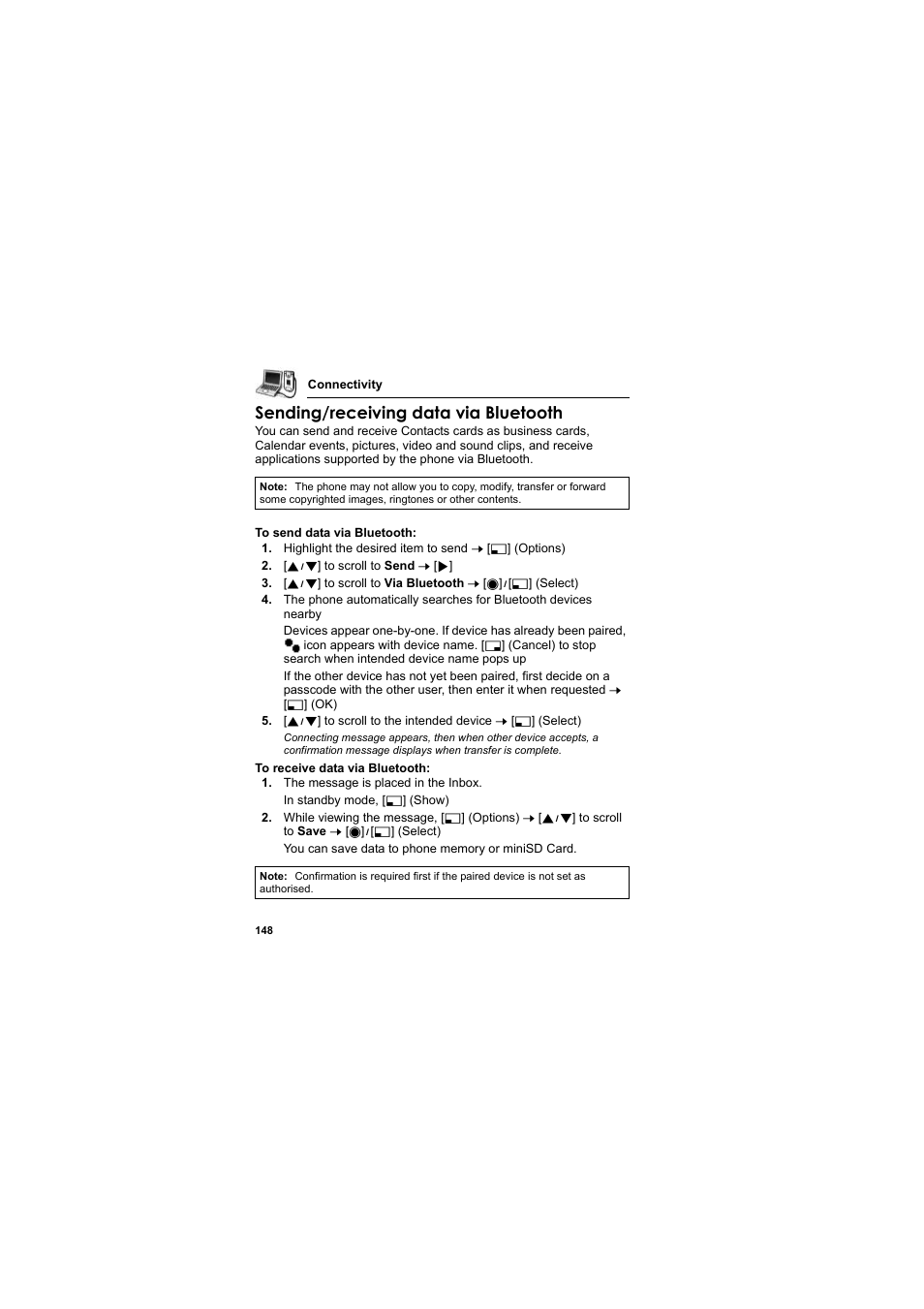 Sending/receiving data via bluetooth | Panasonic EB-X800 User Manual | Page 151 / 194