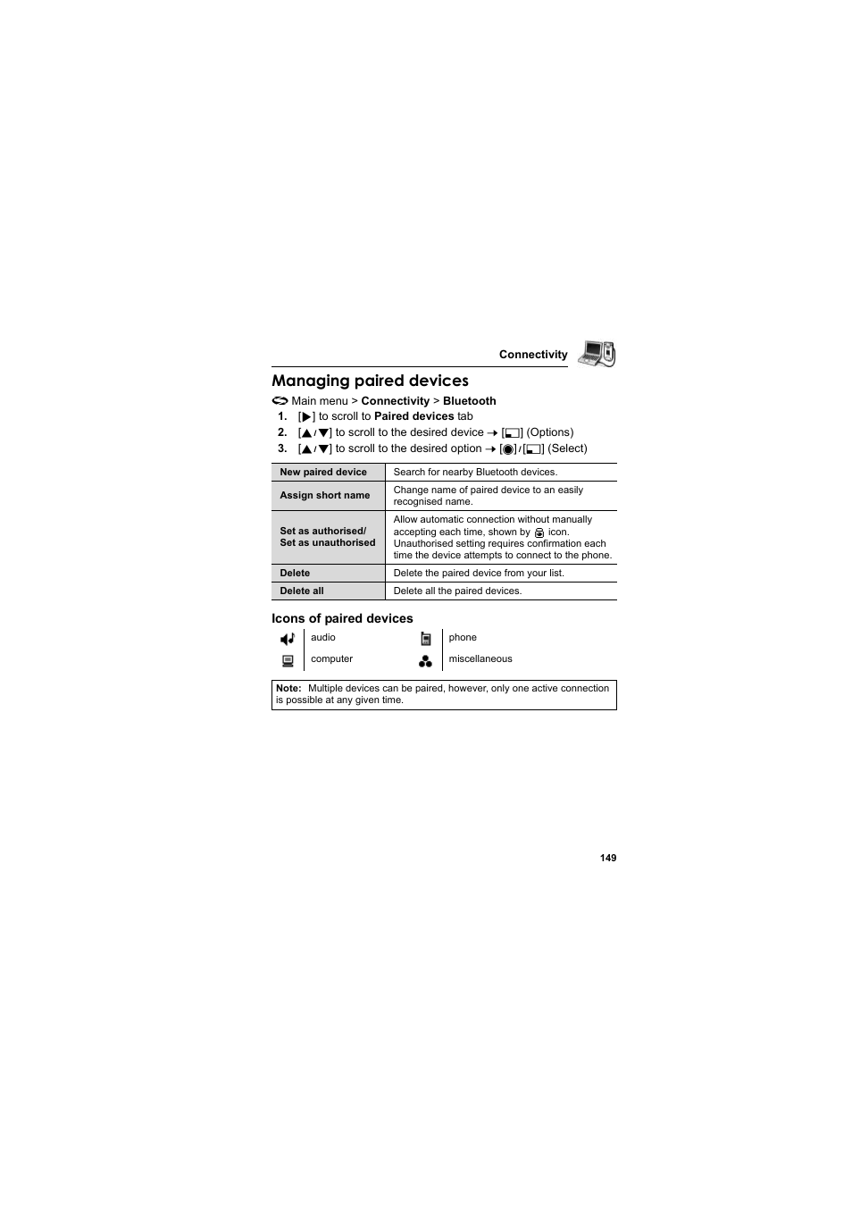 Managing paired devices | Panasonic EB-X800 User Manual | Page 152 / 194