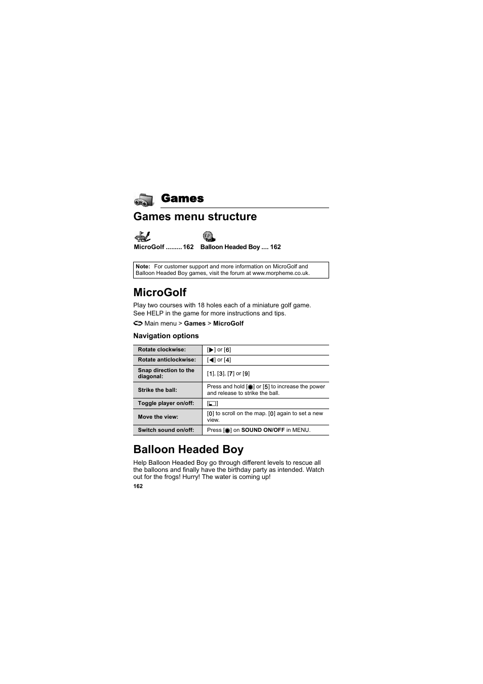 Games, Games menu structure, Microgolf | Balloon headed boy, Games games menu structure microgolf | Panasonic EB-X800 User Manual | Page 165 / 194