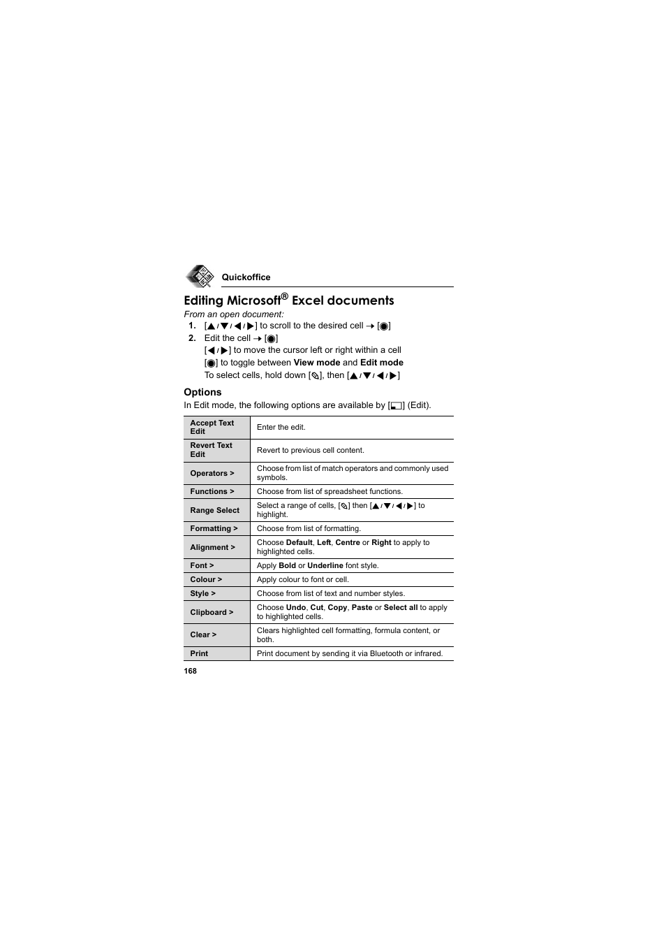 Editing microsoft, Excel documents | Panasonic EB-X800 User Manual | Page 171 / 194