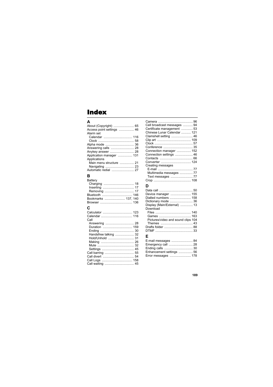 Index | Panasonic EB-X800 User Manual | Page 192 / 194