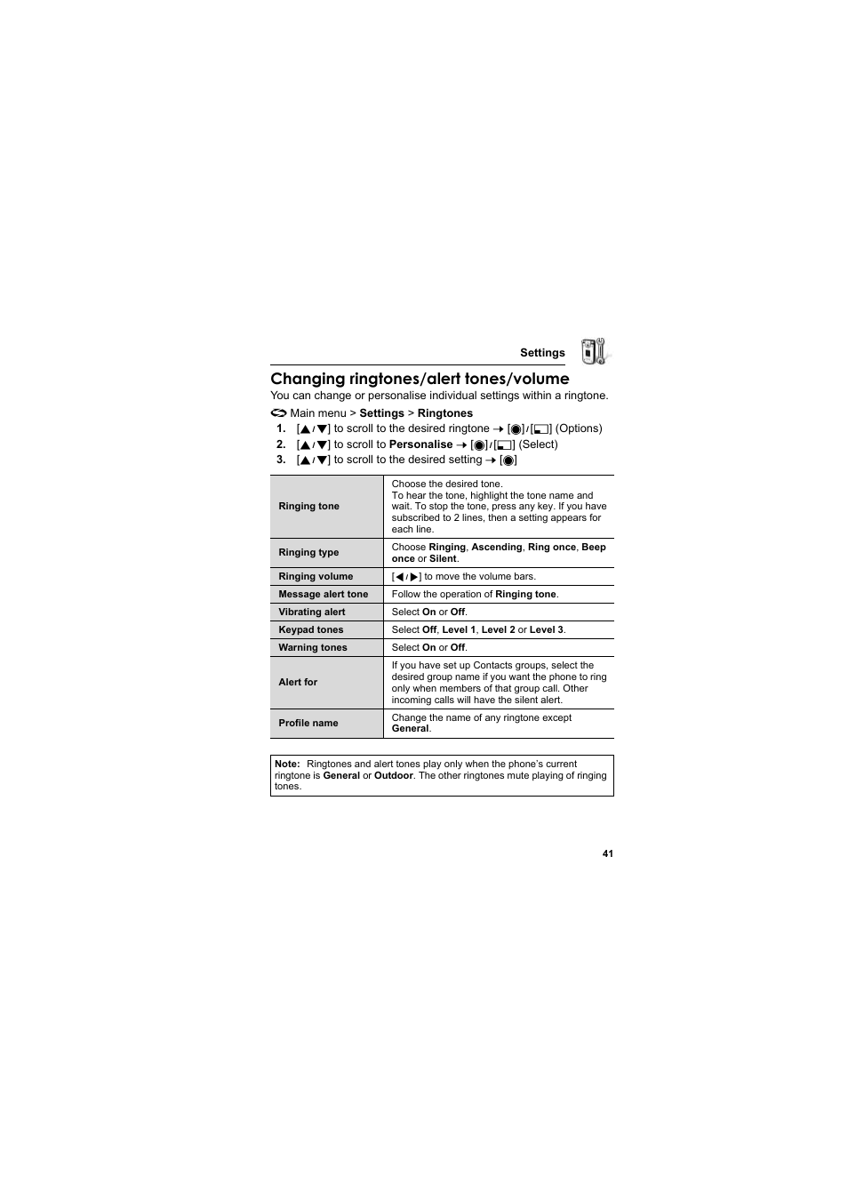 Changing ringtones/alert tones/volume | Panasonic EB-X800 User Manual | Page 44 / 194