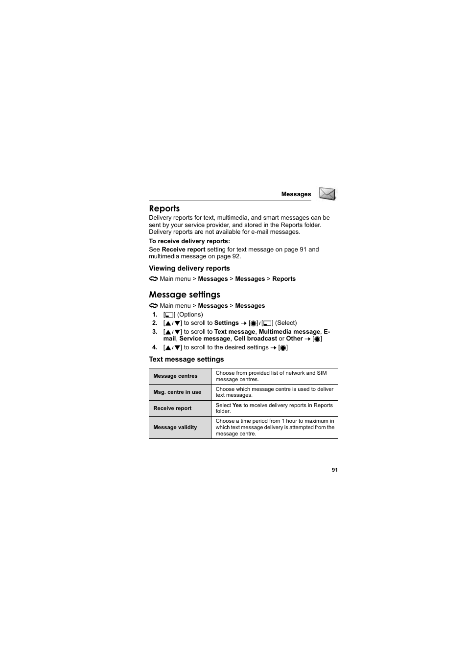 Reports, Message settings | Panasonic EB-X800 User Manual | Page 94 / 194