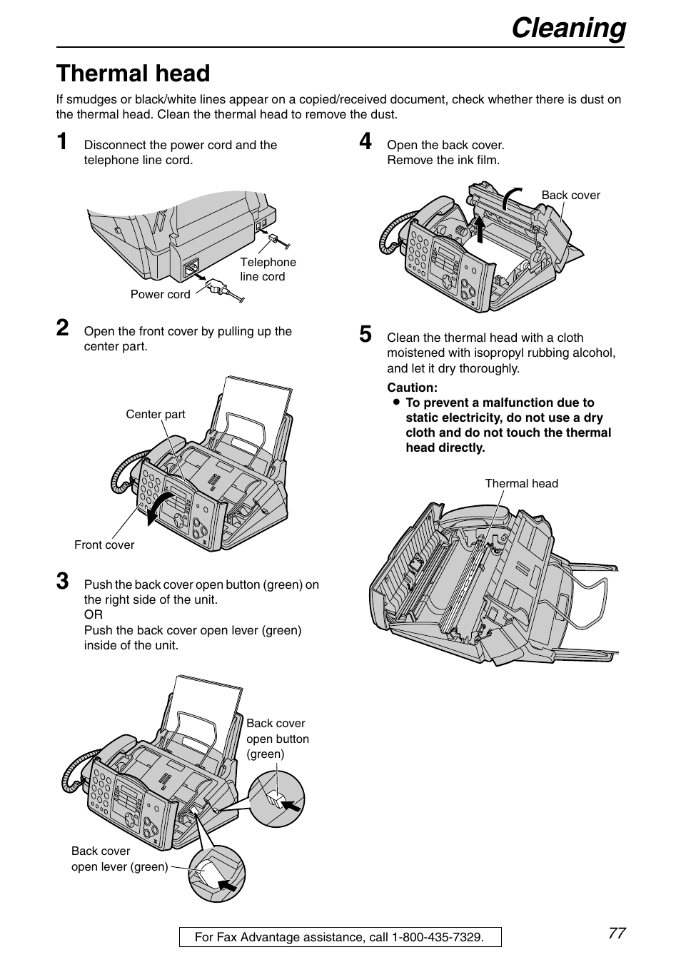 Cleaning, Thermal head | Panasonic KX-FHD332 User Manual | Page 77 / 92