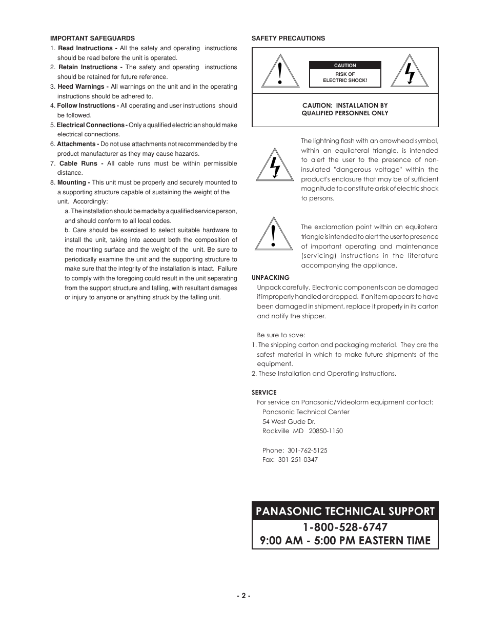 Panasonic technical support | Panasonic VIDEOALARM PODV7CWNS/PODV7CPNS User Manual | Page 2 / 10