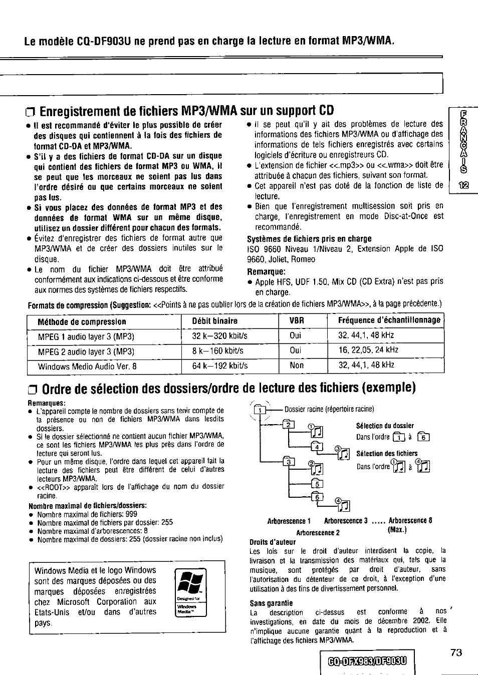 Panasonic Removable Full Front CD Player/Receiver with Dot Matrix and CD Changer Control CQ-DFX983U User Manual | Page 73 / 156