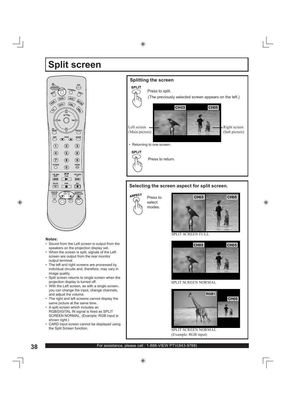 Split screen | Panasonic PT-60LC13 User Manual | Page 38 / 80