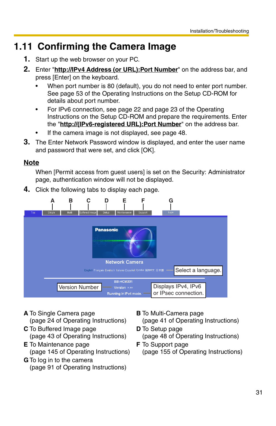 11 confirming the camera image, E 31, 31). if | Panasonic BB-HCM331 User Manual | Page 31 / 64