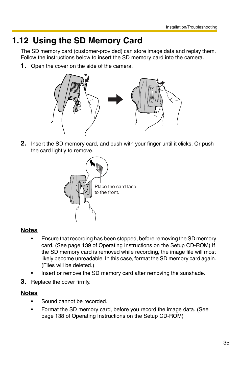 12 using the sd memory card | Panasonic BB-HCM331 User Manual | Page 35 / 64
