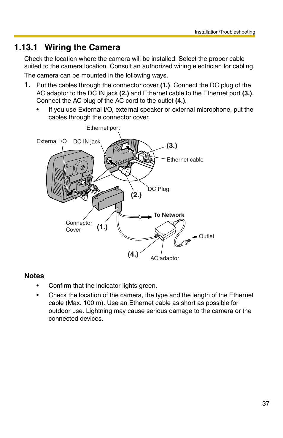 1 wiring the camera | Panasonic BB-HCM331 User Manual | Page 37 / 64