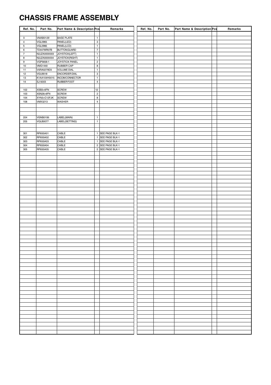 List, Chassis frame assembly, Prt-2 | Panasonic AW-RP655N User Manual | Page 3 / 16