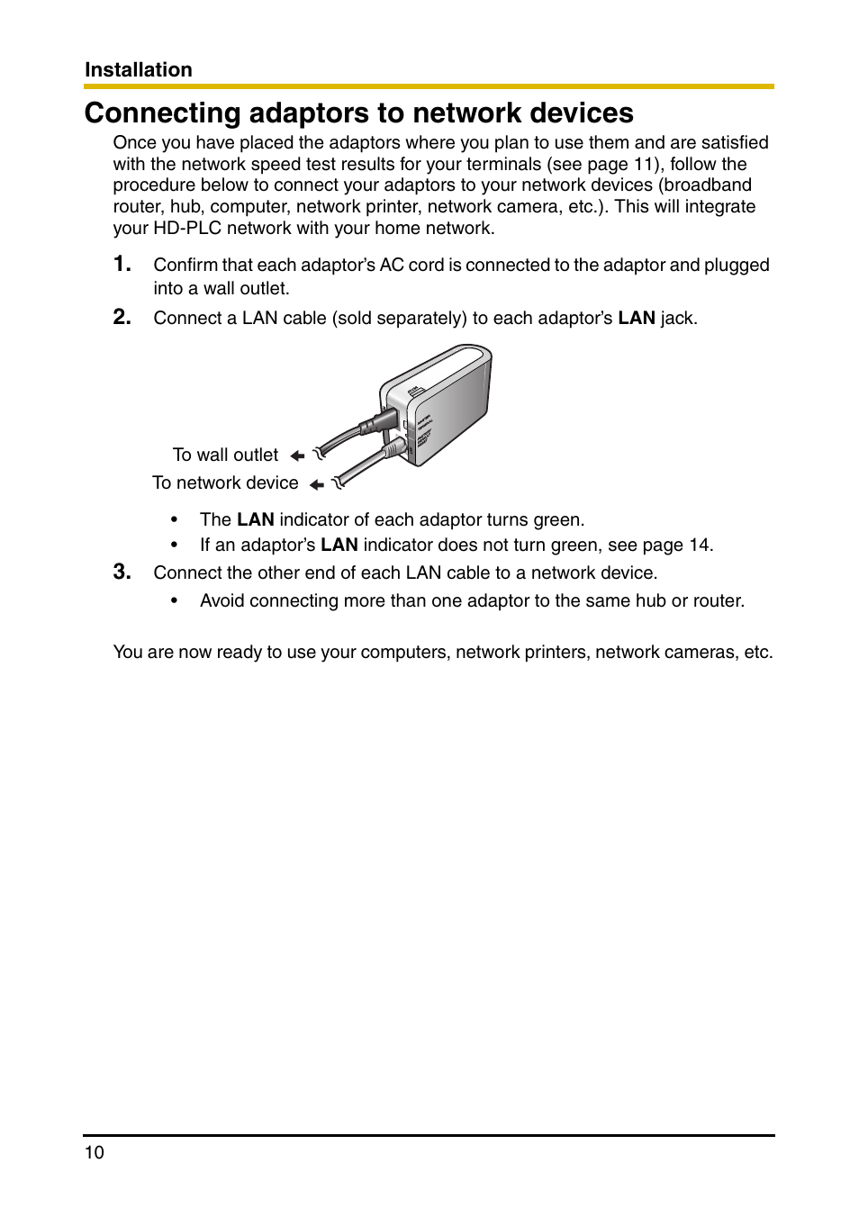 Connecting adaptors to network devices | Panasonic BL-PA100 User Manual | Page 10 / 20