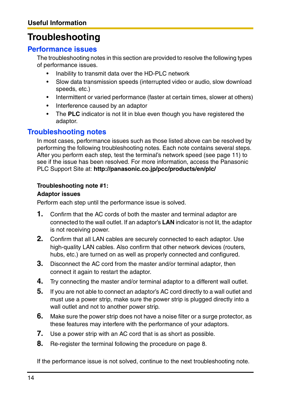 Troubleshooting | Panasonic BL-PA100 User Manual | Page 14 / 20