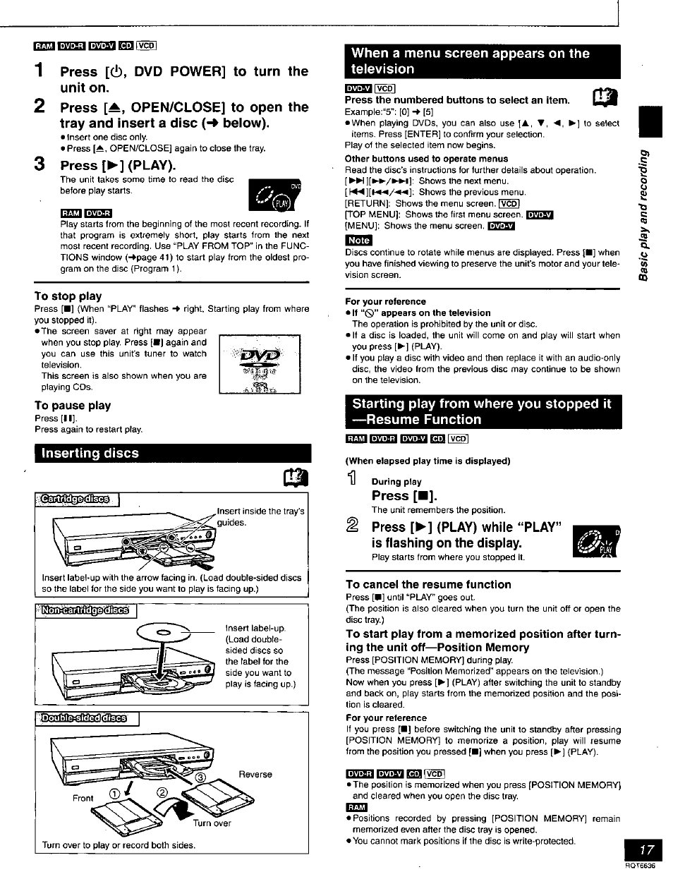 To stop play, To pause play, To cancel the resume function | Panasonic DMR-T3030 User Manual | Page 17 / 64