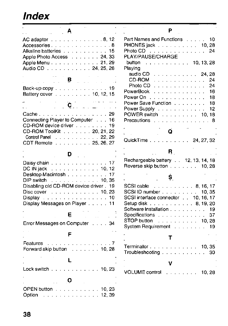 Index, 38 p | Panasonic KXL-D742 User Manual | Page 38 / 40