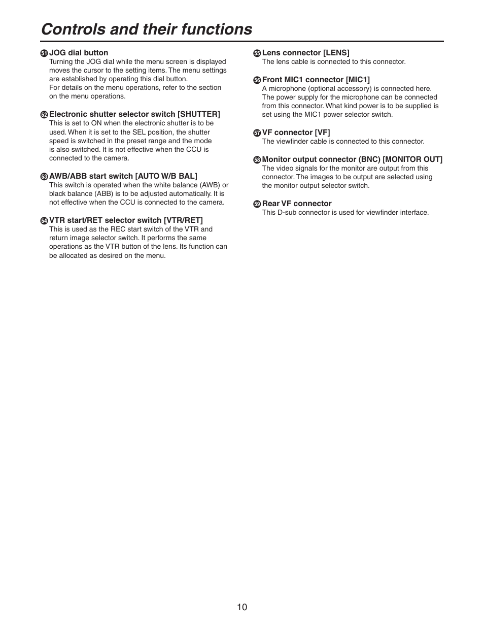 Controls and their functions | Panasonic AK-HC931BP User Manual | Page 10 / 32