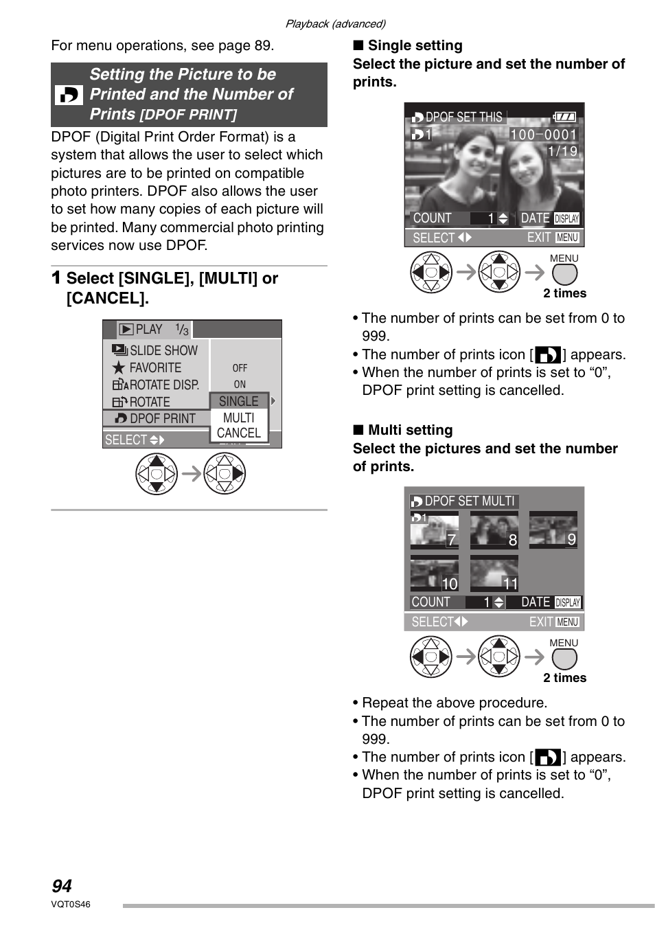 Select [single], [multi] or [cancel | Panasonic DMC-LX1GN User Manual | Page 94 / 128