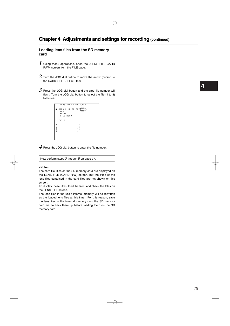Chapter 4 adjustments and settings for recording | Panasonic AJ-HDX900E User Manual | Page 79 / 134