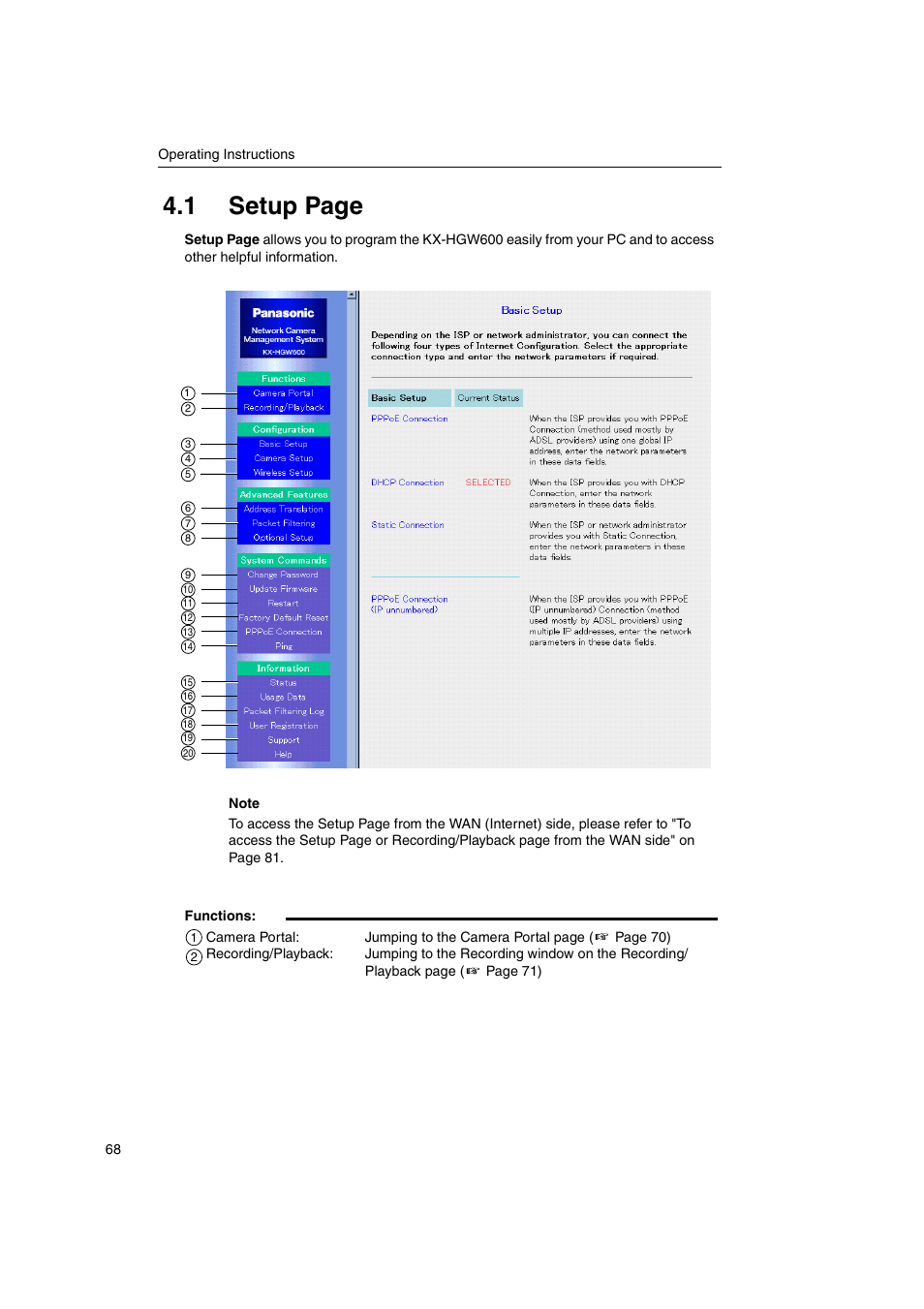 1 setup page | Panasonic KX-HGW600 User Manual | Page 68 / 152