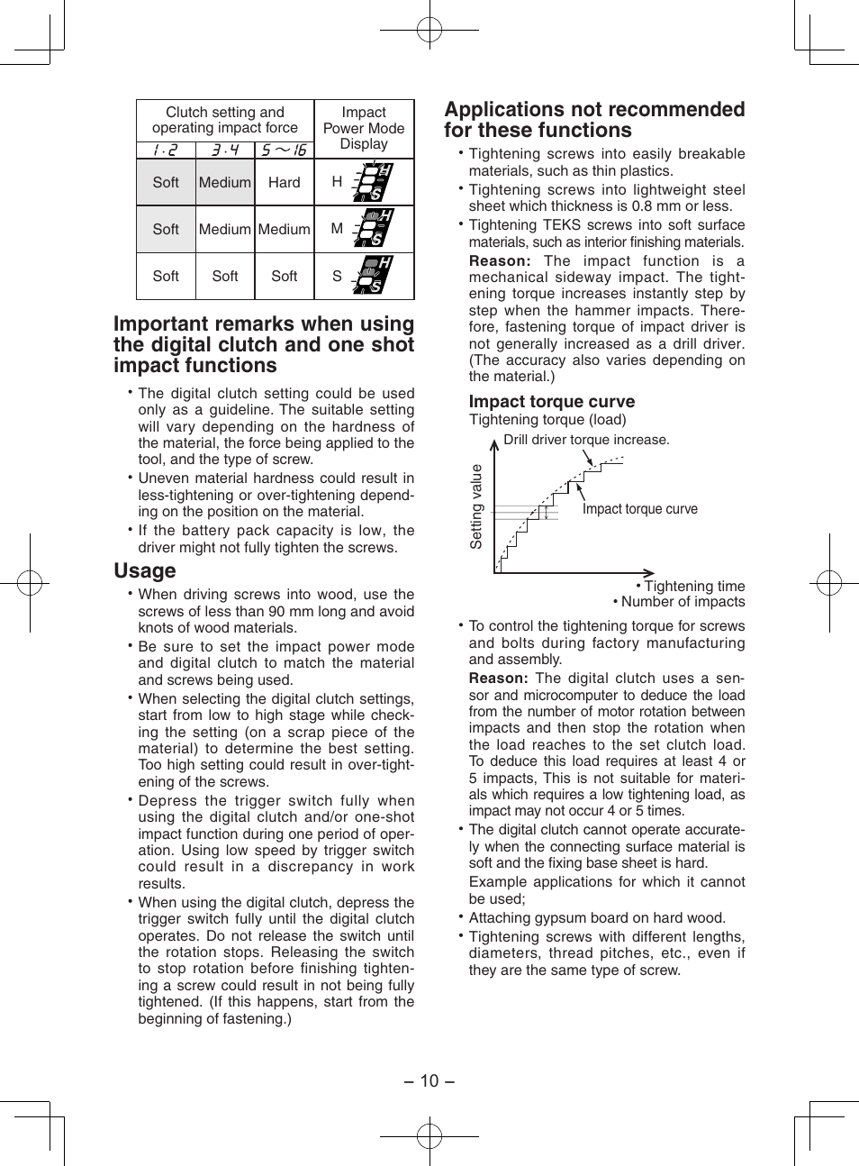Usage, Applications not recommended for these functions | Panasonic EY7202 User Manual | Page 10 / 44