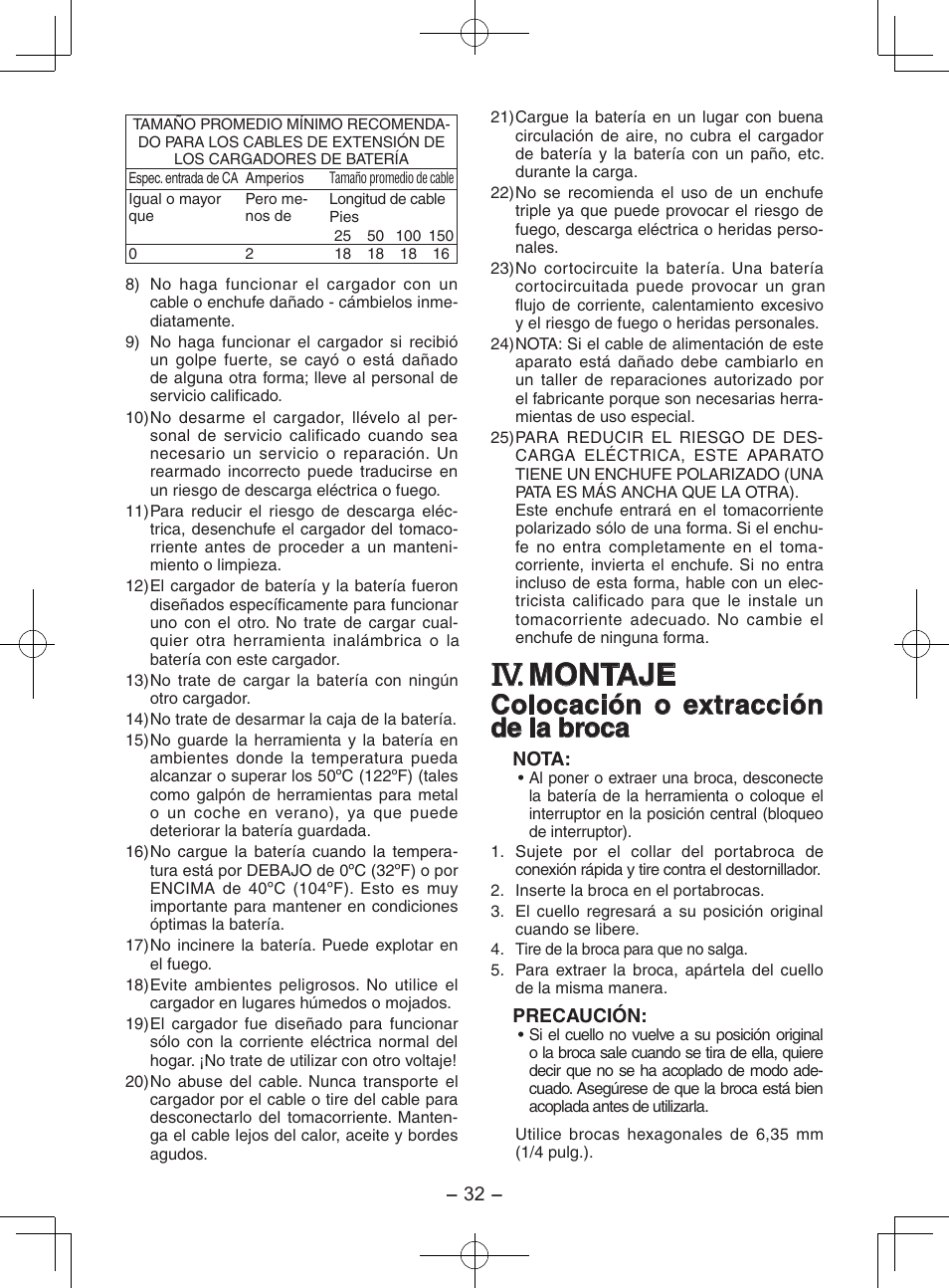 Montaje, Colocación o extracción de la broca | Panasonic EY7202 User Manual | Page 32 / 44