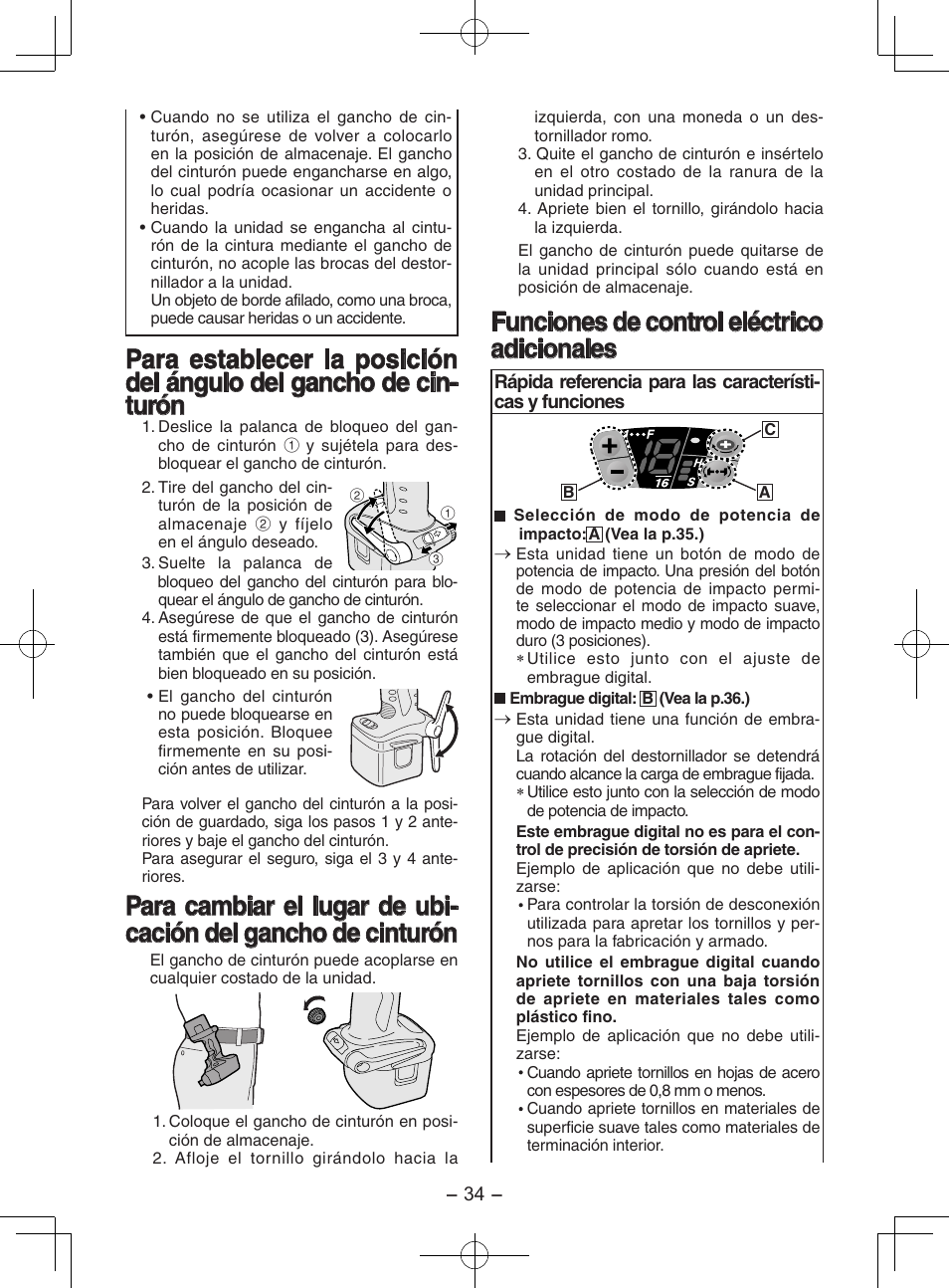 Funciones de control eléctrico adicionales | Panasonic EY7202 User Manual | Page 34 / 44