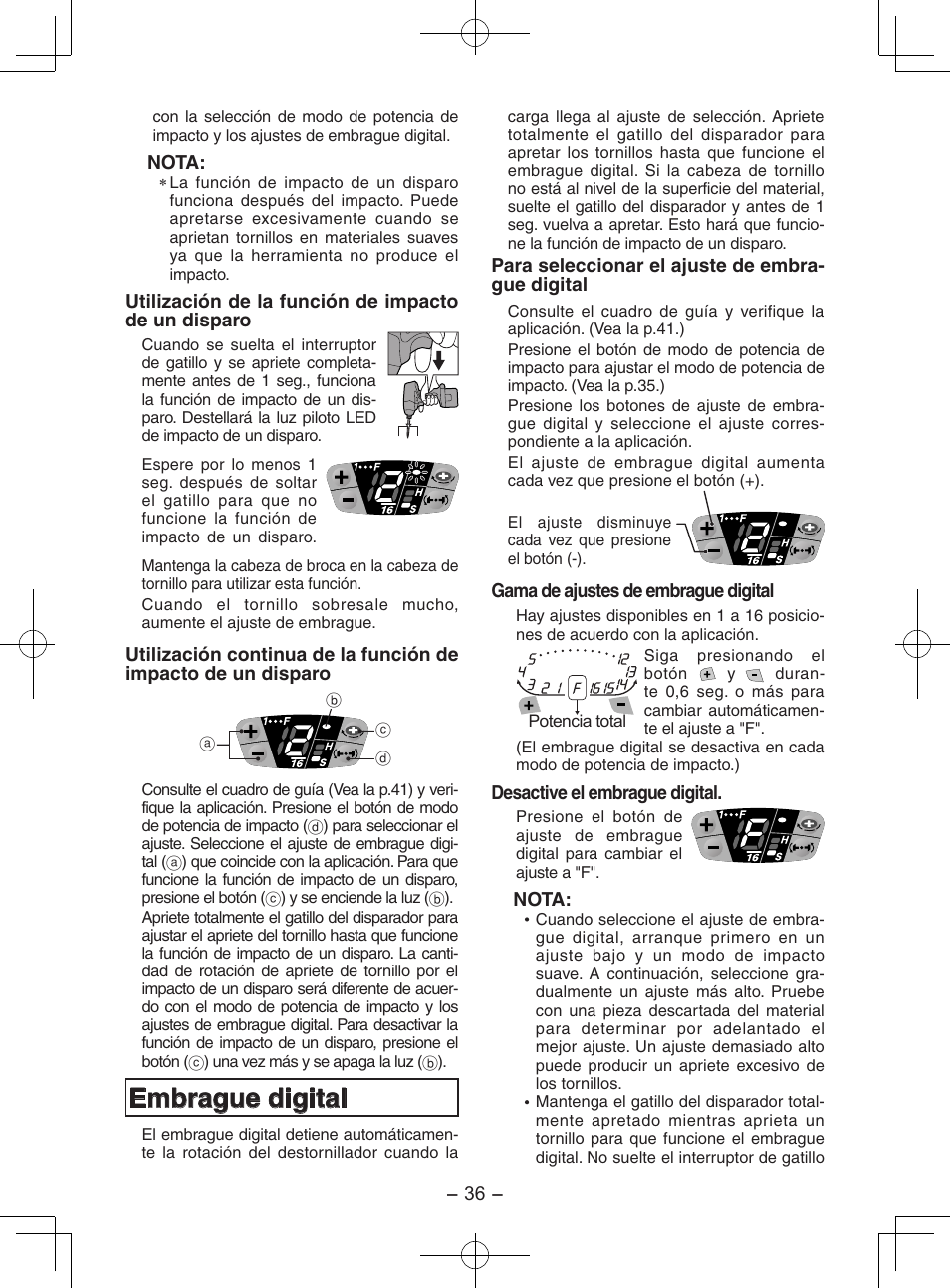 Embrague digital | Panasonic EY7202 User Manual | Page 36 / 44