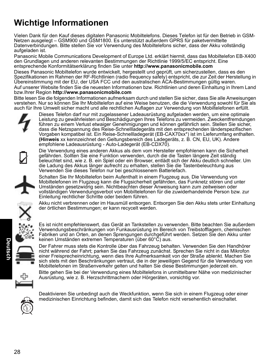 Wichtige informationen | Panasonic EB-X400 User Manual | Page 29 / 45