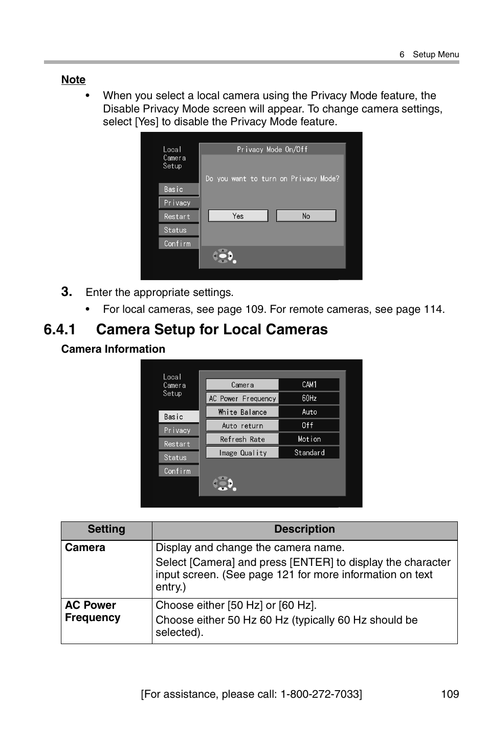 1 camera setup for local cameras | Panasonic BL-WV10A User Manual | Page 109 / 184