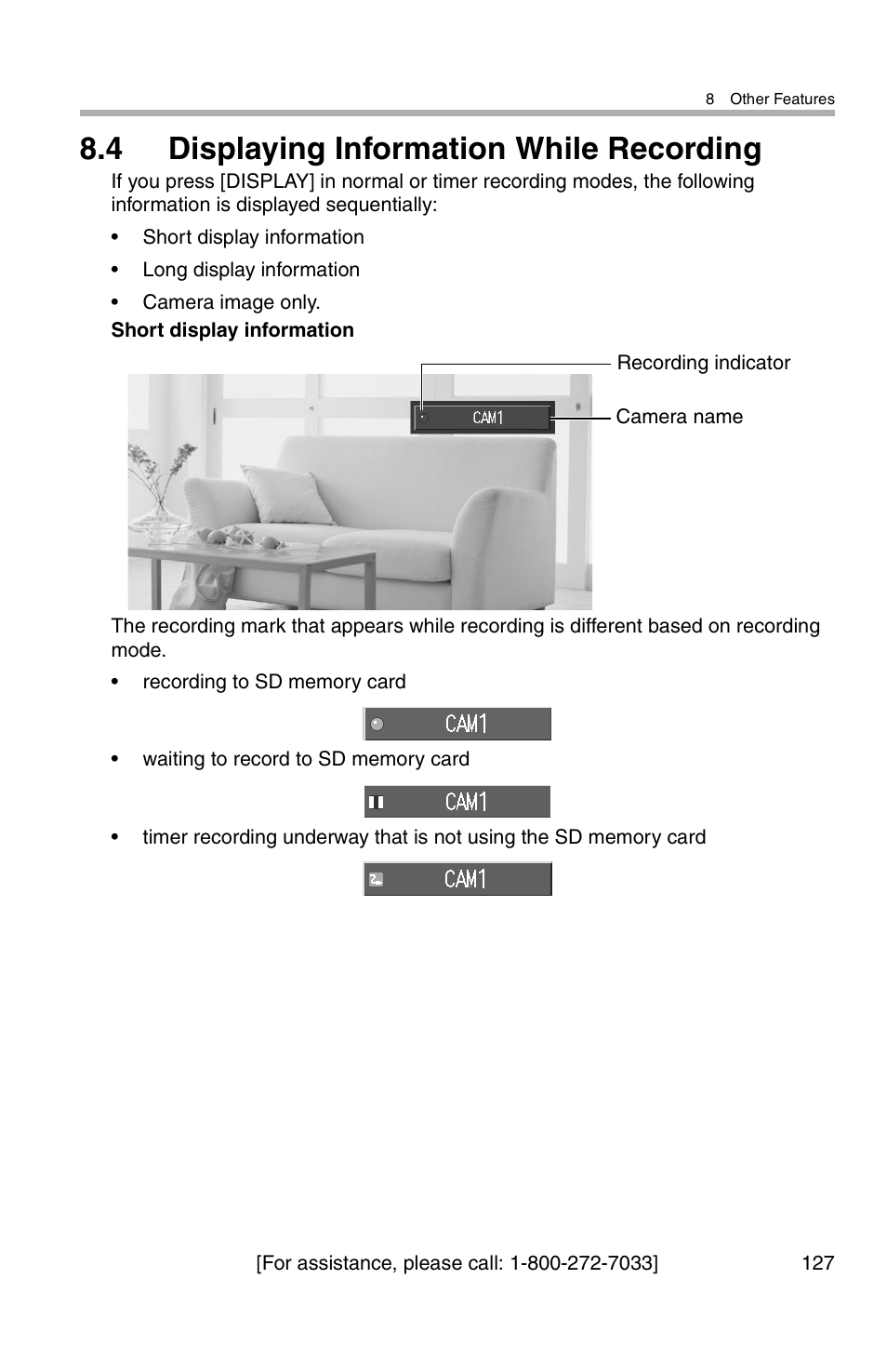 4 displaying information while recording | Panasonic BL-WV10A User Manual | Page 127 / 184