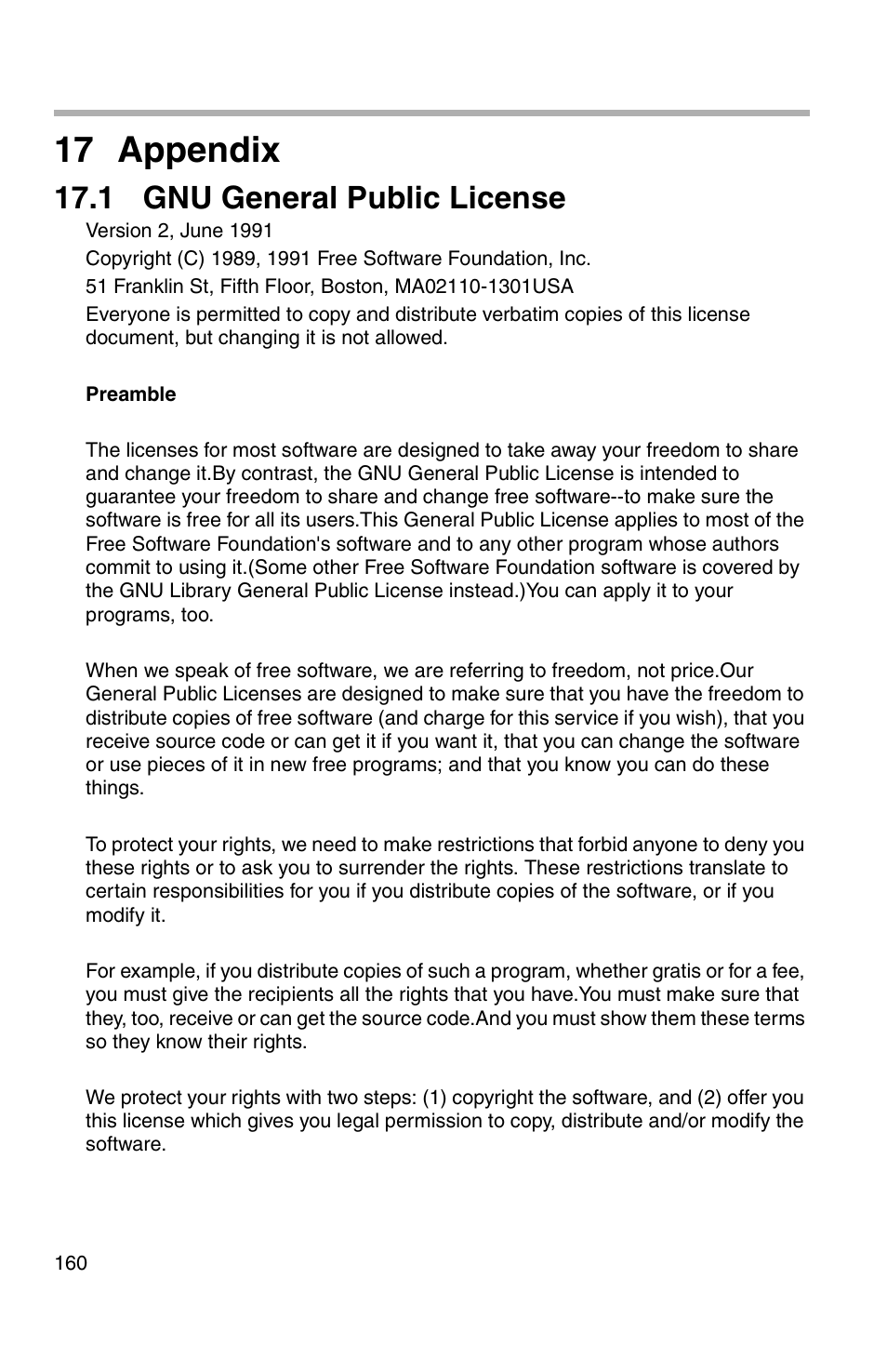 17 appendix, 1 gnu general public license | Panasonic BL-WV10A User Manual | Page 160 / 184