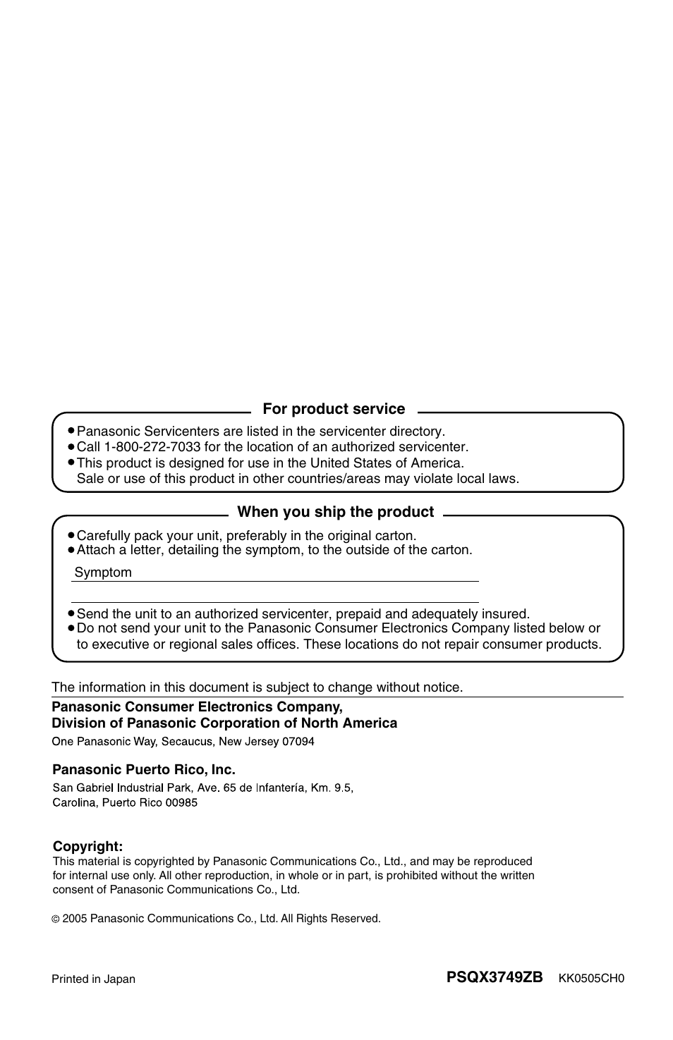Panasonic BL-WV10A User Manual | Page 184 / 184