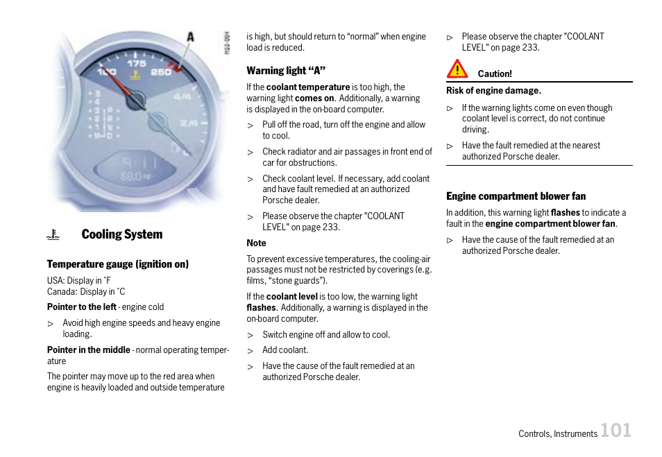 Cooling system | Porsche 911 Carrera User Manual | Page 103 / 355