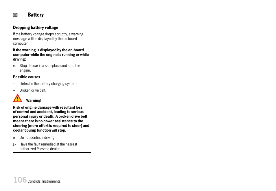 Battery | Porsche 911 Carrera User Manual | Page 108 / 355