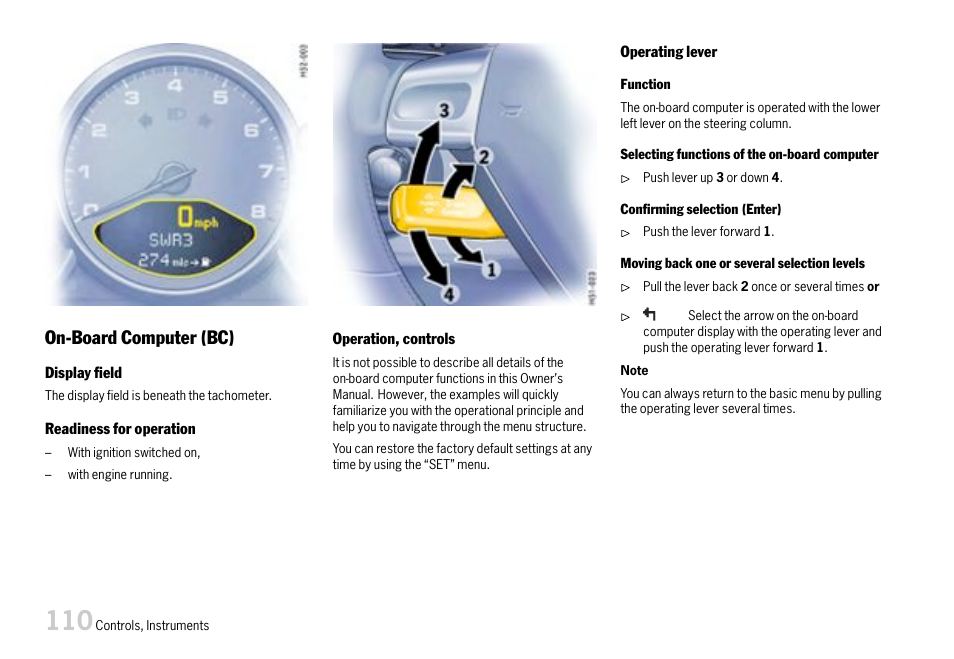 On-board computer (bc) | Porsche 911 Carrera User Manual | Page 112 / 355