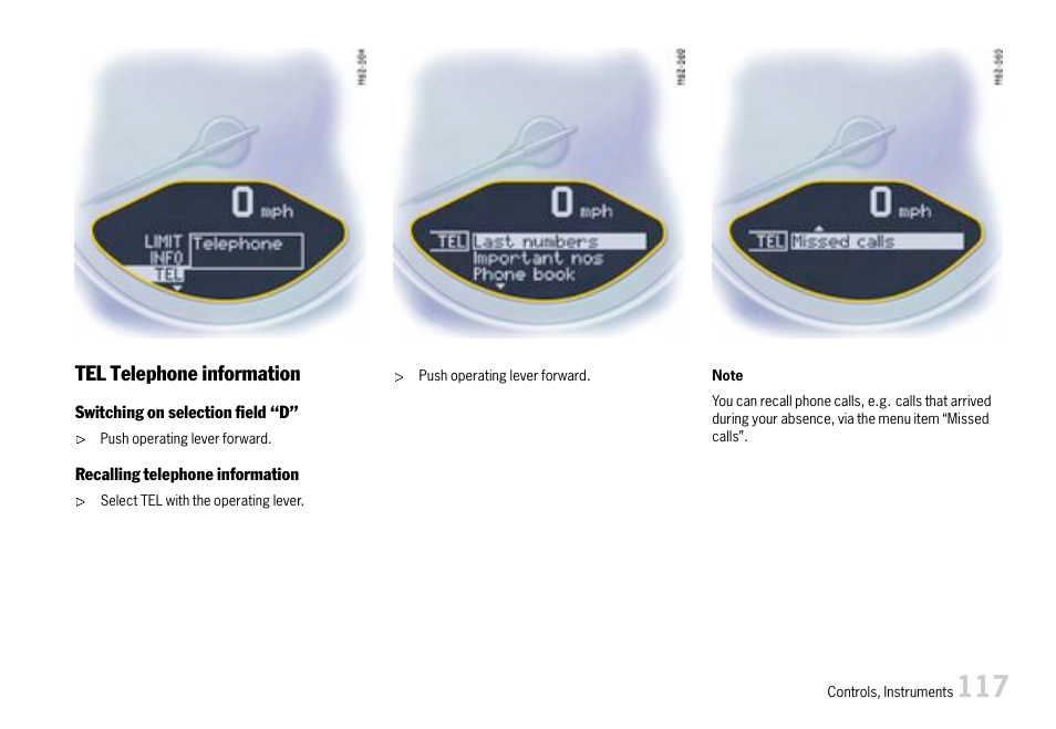Tel telephone information | Porsche 911 Carrera User Manual | Page 119 / 355