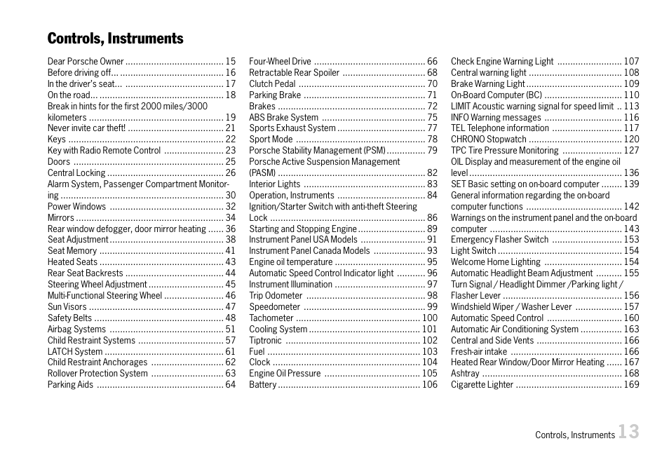Controls, instruments | Porsche 911 Carrera User Manual | Page 15 / 355