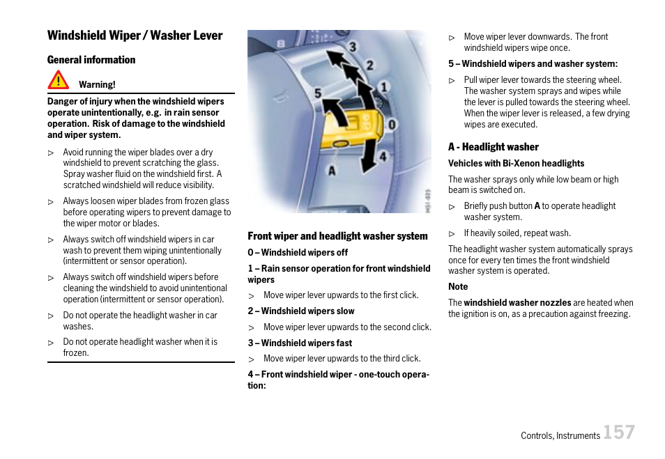 Windshield wiper / washer lever | Porsche 911 Carrera User Manual | Page 159 / 355