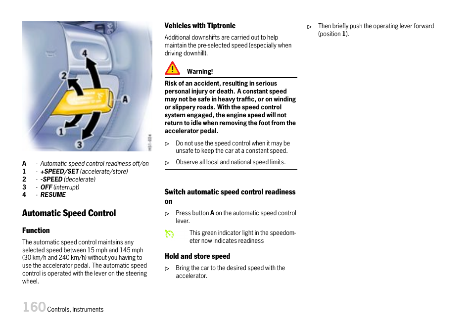 Automatic speed control | Porsche 911 Carrera User Manual | Page 162 / 355
