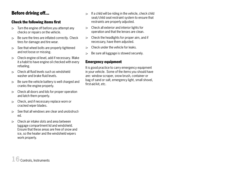 Before driving off | Porsche 911 Carrera User Manual | Page 18 / 355