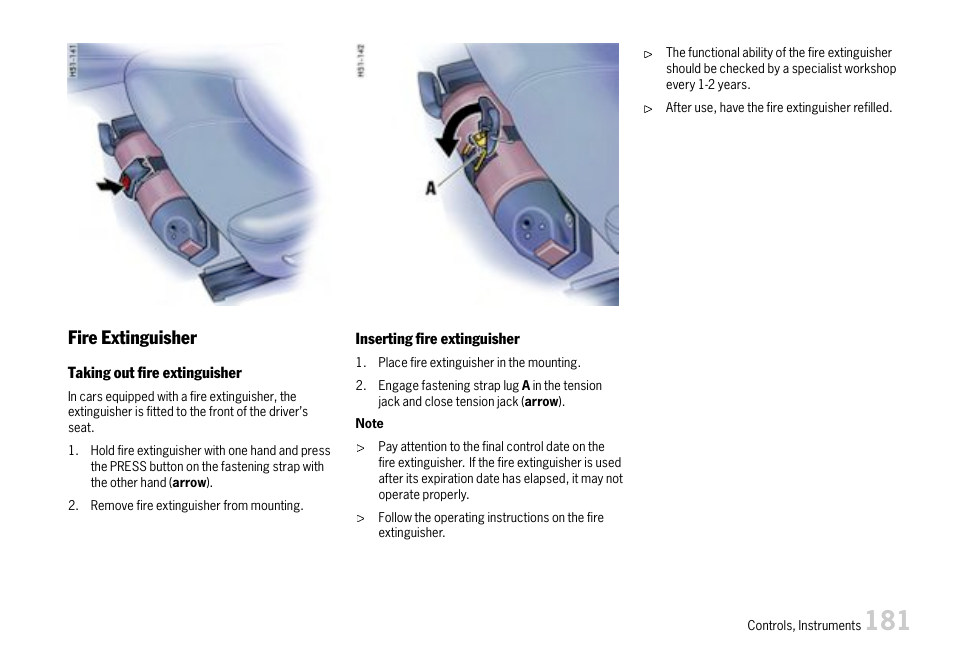 Fire extinguisher | Porsche 911 Carrera User Manual | Page 183 / 355