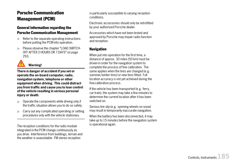Porsche communication management (pcm) | Porsche 911 Carrera User Manual | Page 187 / 355
