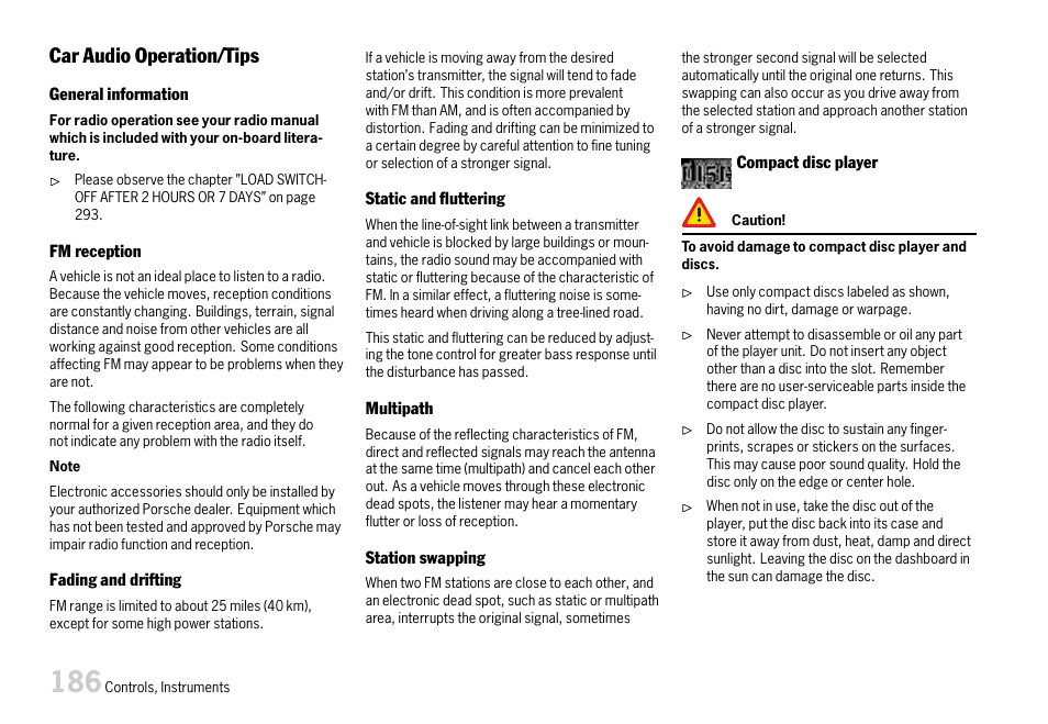 Car audio operation/tips | Porsche 911 Carrera User Manual | Page 188 / 355