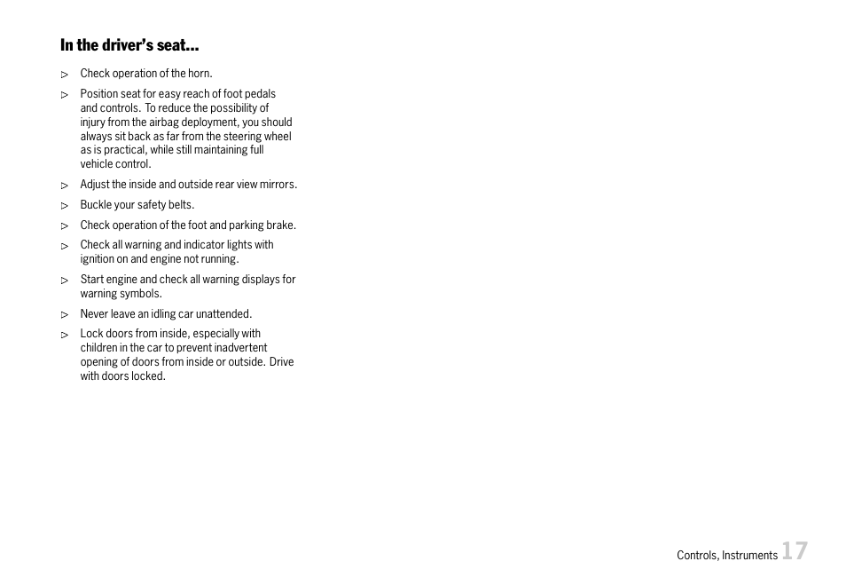 In the driver’s seat | Porsche 911 Carrera User Manual | Page 19 / 355