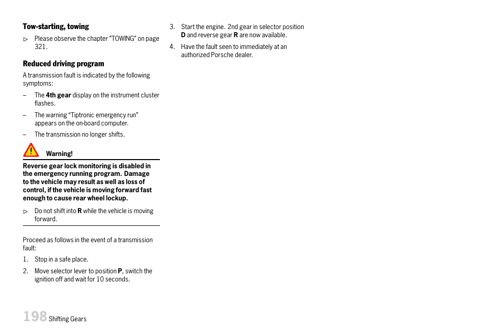 Please observe the chapter ”reduced | Porsche 911 Carrera User Manual | Page 200 / 355