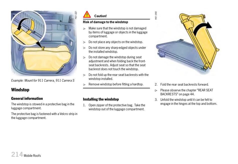 Windstop | Porsche 911 Carrera User Manual | Page 216 / 355